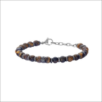 Bracciale uomo Comete in acciaio e occhio di tigre marrone con catena e gancio