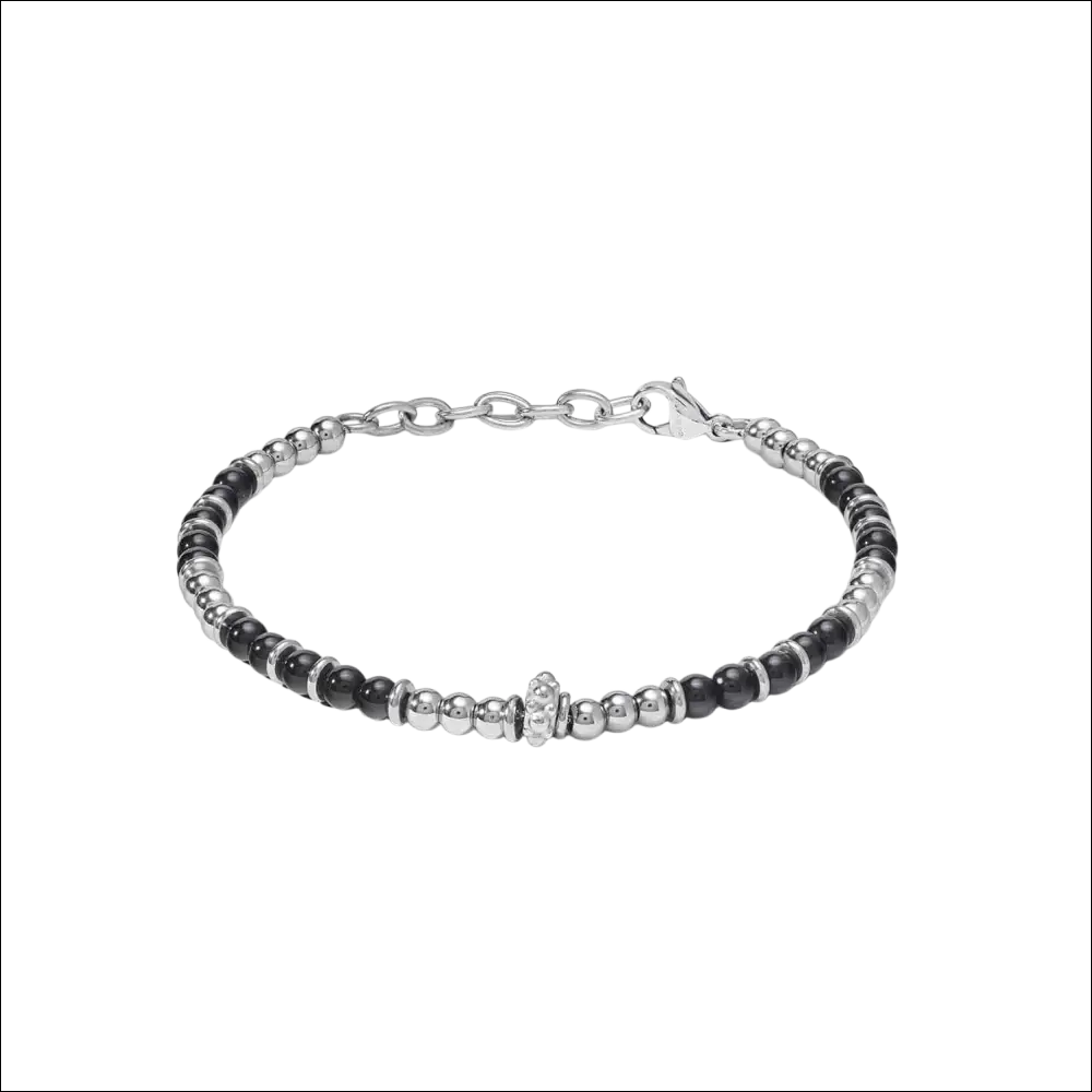 Bracciale uomo Comete acciaio e onice nera District, argento e nero con centro diamanti