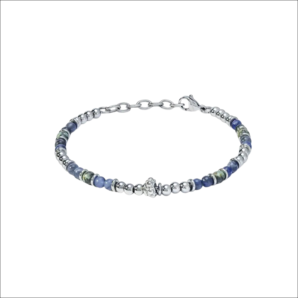 Bracciale uomo Comete acciaio sodalite District con pietre blu verdi