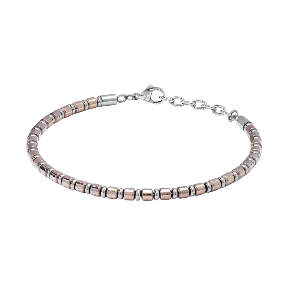 Bracciale Uomo Comete in acciaio e ematite rosé a sfere due toni