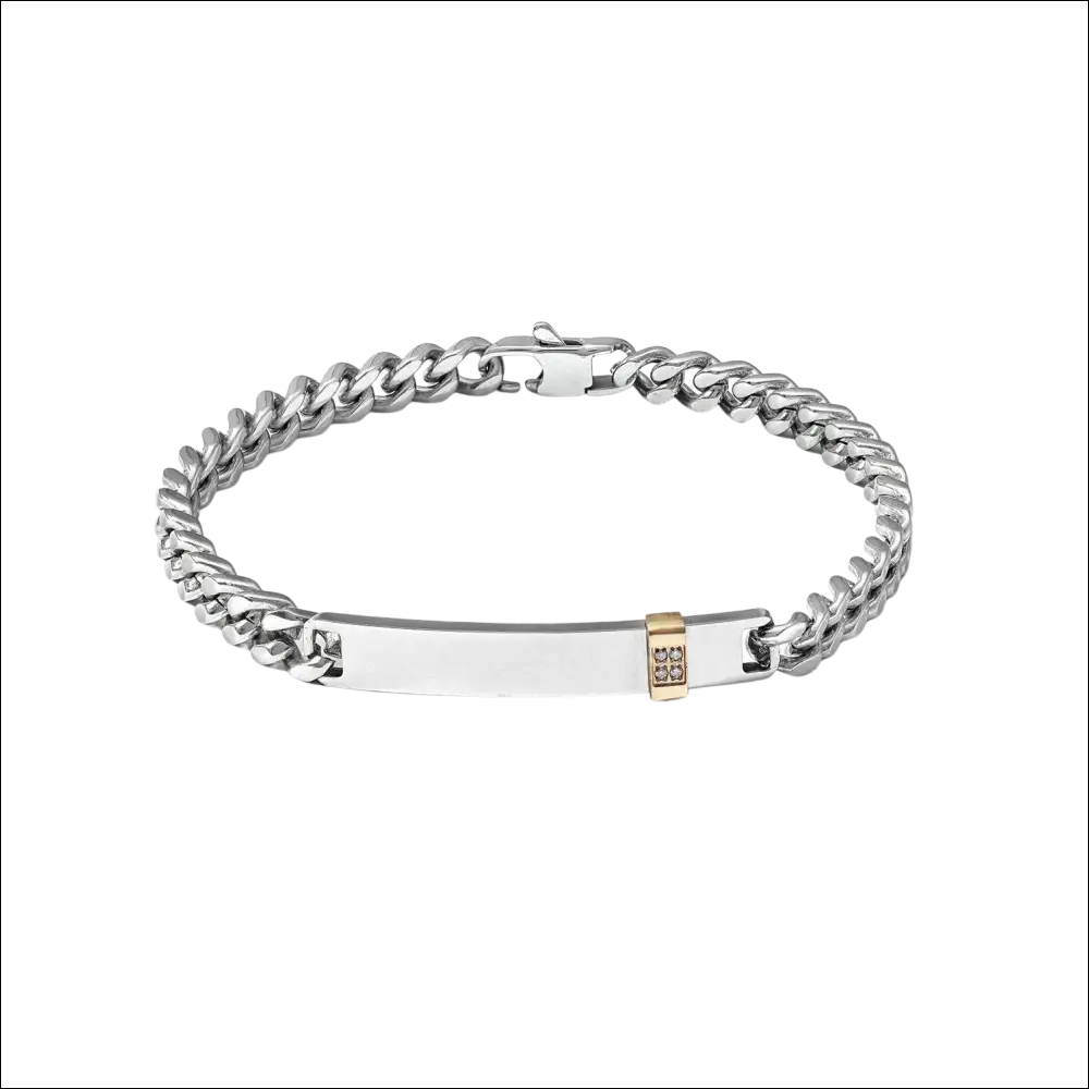 Bracciale Uomo COMETE Acciaio Elegant UBR 1154 catena argento con placca oro e pietre