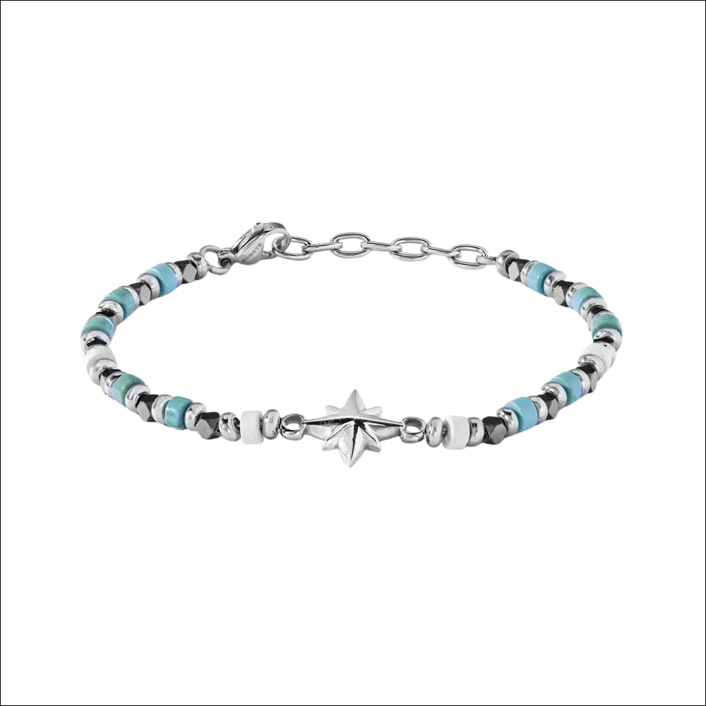 Bracciale uomo Comete acciaio Navy UBR 1263 con perline turchesi nere e stella