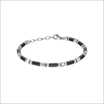 Bracciale uomo Comete District acciaio nero, beaded nero e argento moderno
