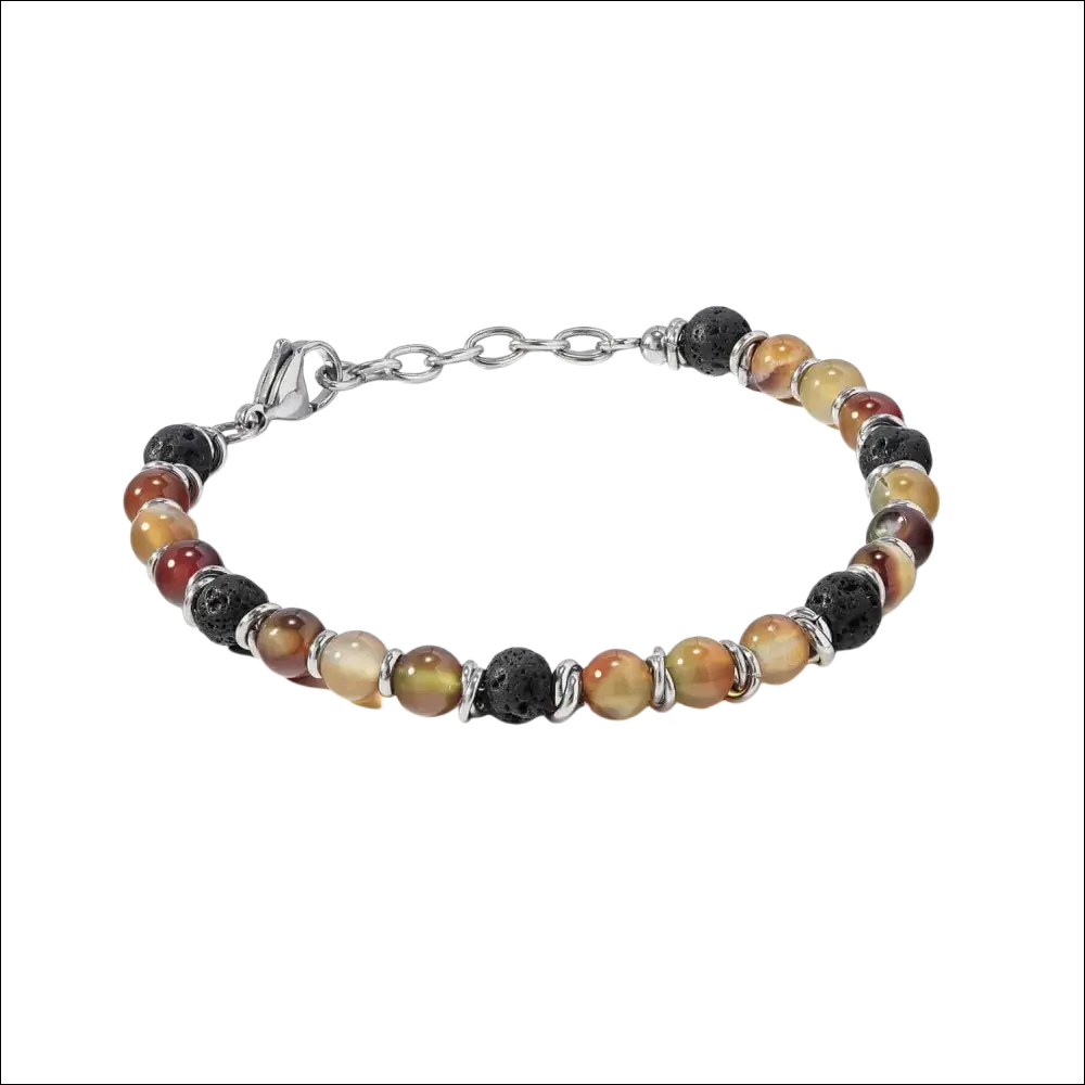 Bracciale uomo Comete District in acciaio con onice e pietra lavica ambrata