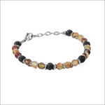 Bracciale uomo Comete District in acciaio con onice e pietra lavica ambrata