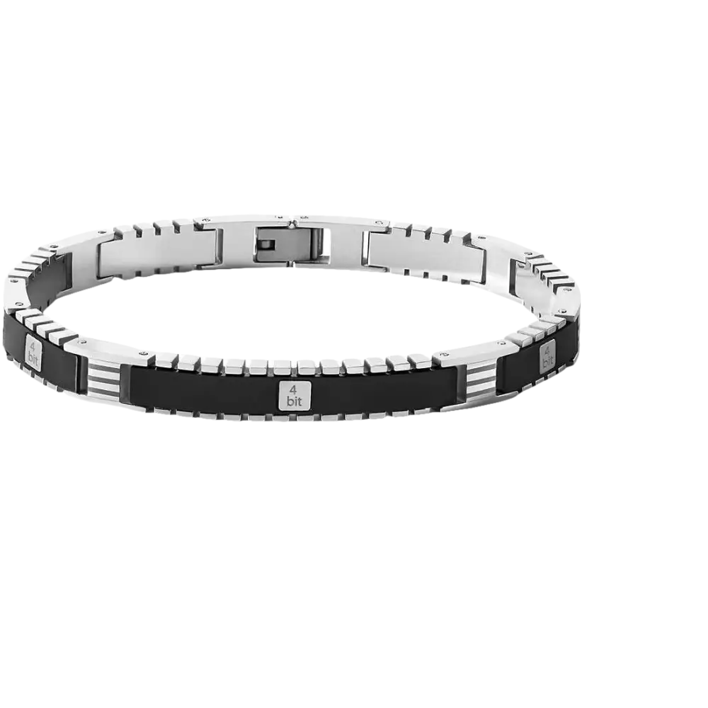 Bracciale Uomo Comete Gioielli Acciaio con link rettangolari neri e argento