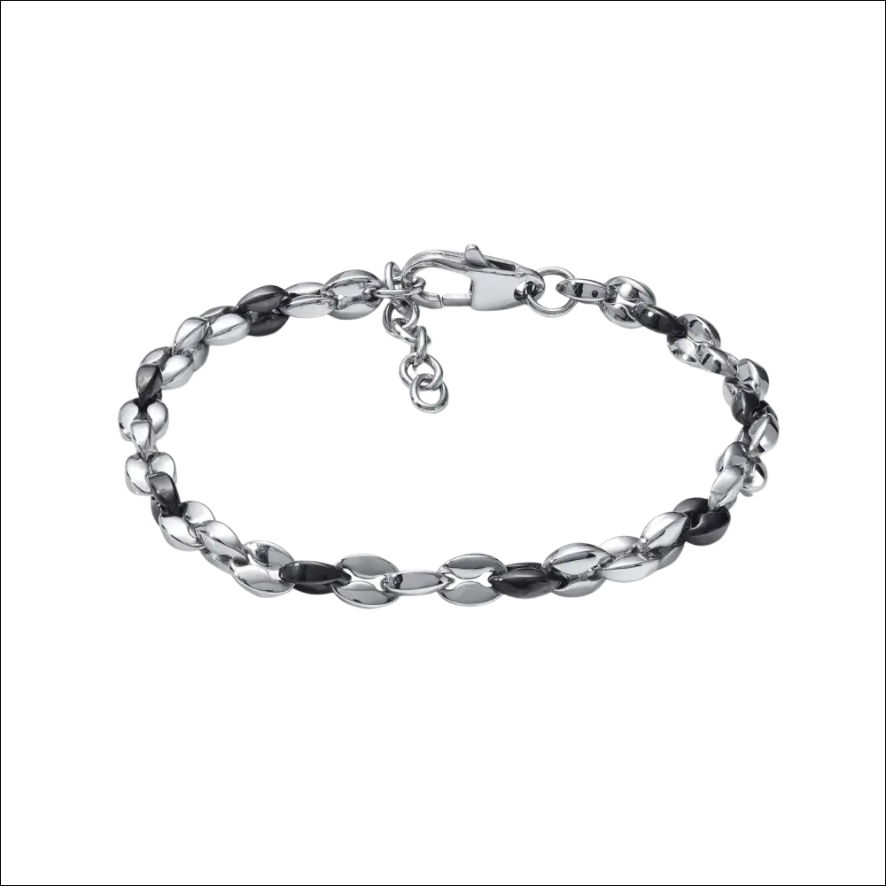 Bracciale Uomo Comete Gioielli catena acciaio nero due toni argento nero ovale lucido