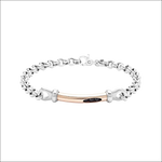 Bracciale uomo COMETE GIOIELLI Royal UBR 997 due toni argento e oro rosa con barra e pietra nera