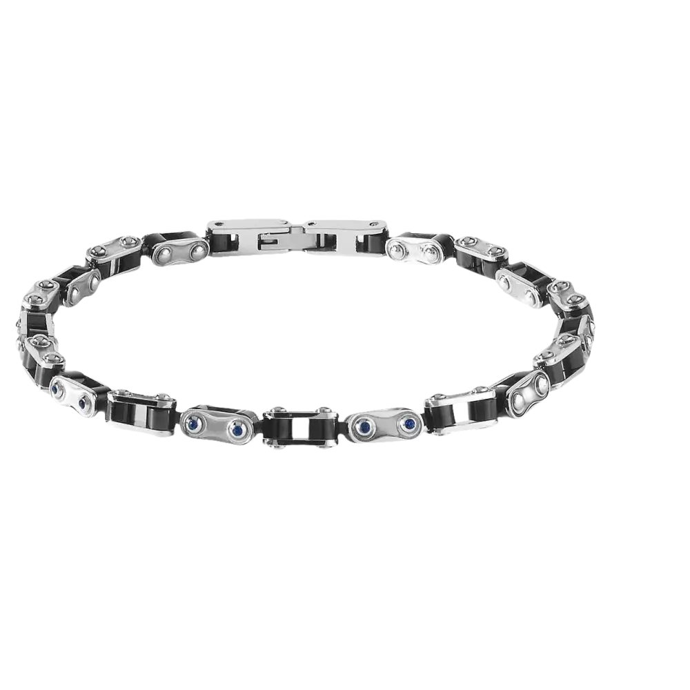 Bracciale Uomo Comete Gioielli Traguardi UBR 734 in acciaio inox e ceramica nera con dettagli blu