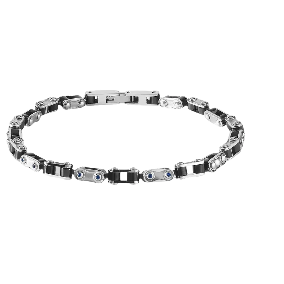 Bracciale Uomo Comete Gioielli Traguardi UBR 734 in acciaio inox e ceramica nera con dettagli blu