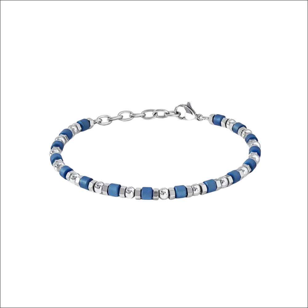 Bracciale Uomo Comete UBR 1100 District blu argento con chiusura catena