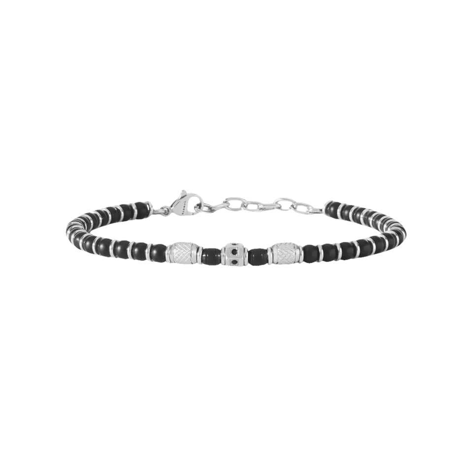 Bracciale Uomo Comete UBR 885 Onice e Acciaio con perline nere e accenti in argento