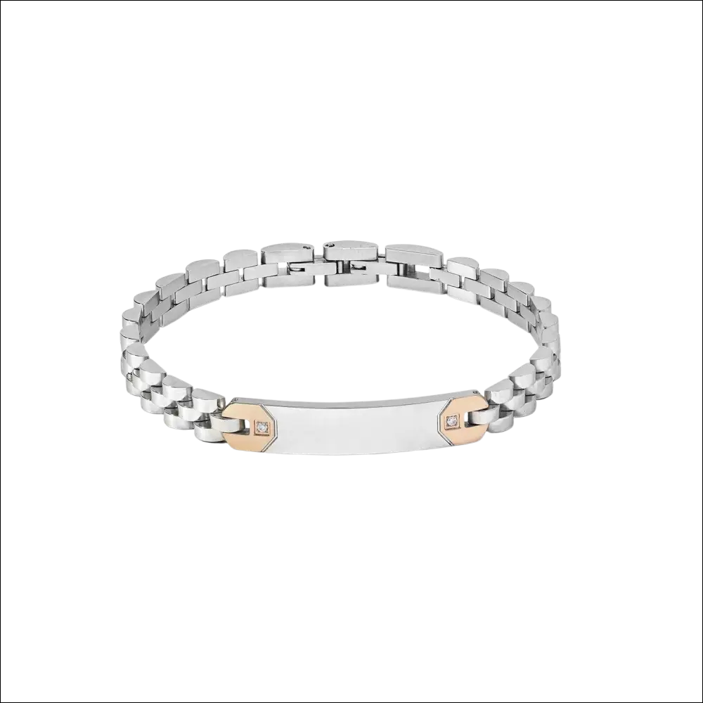 Bracciale uomo Comete Zip due toni argento e rosé con zirconi sul clasp