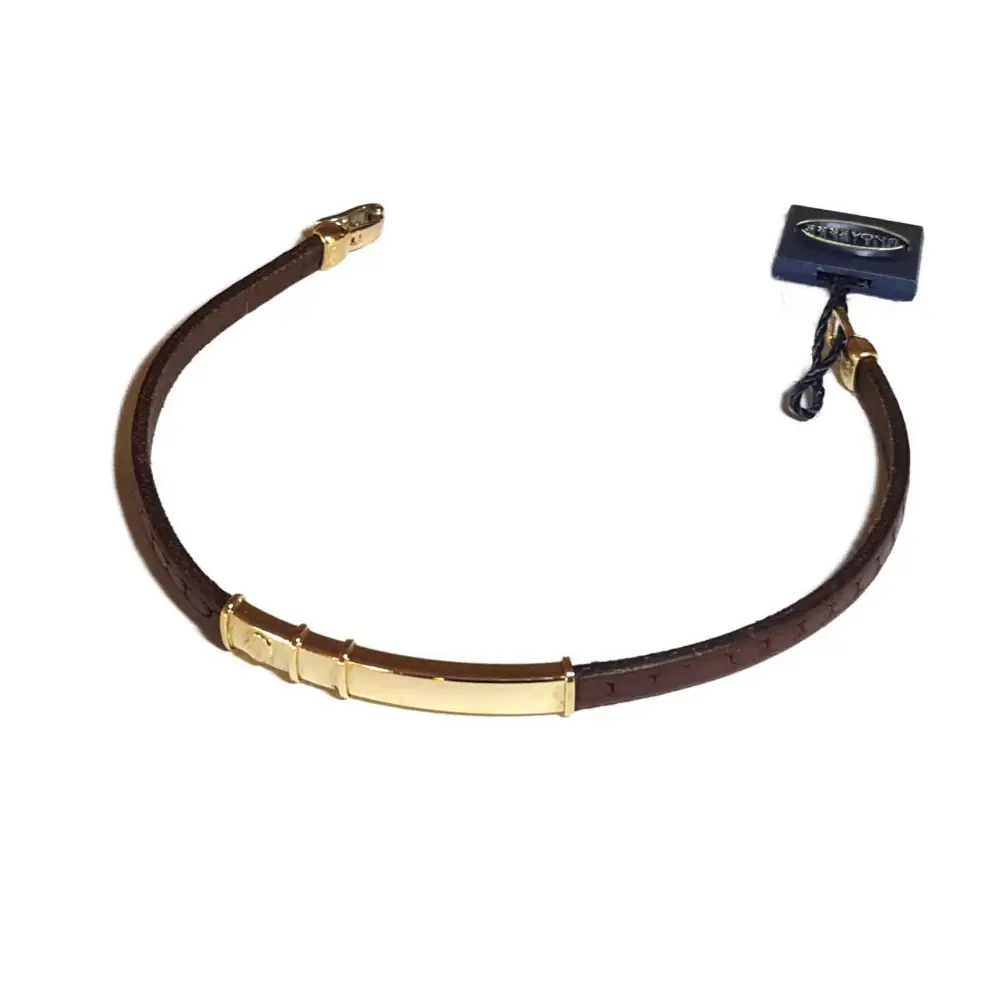 bracciale uomo oro giallo 750/1000 e cuoio UNOAERRE|bonini-gioielli