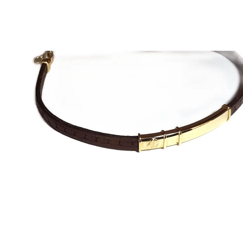bracciale uomo oro giallo 750/1000 e cuoio UNOAERRE|bonini-gioielli