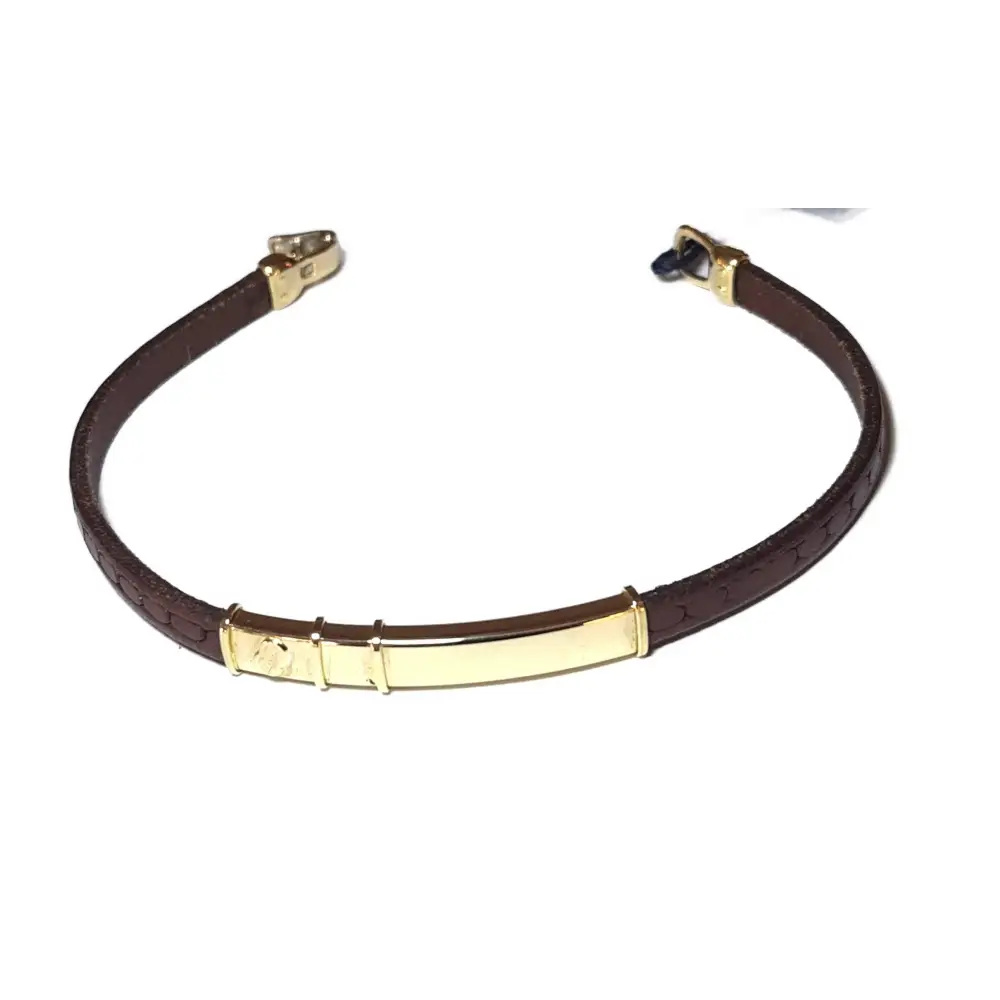 bracciale uomo oro giallo 750/1000 e cuoio UNOAERRE|bonini-gioielli