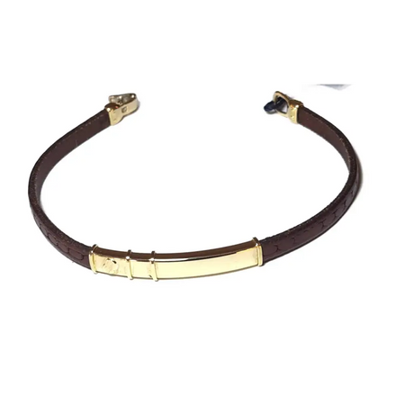 bracciale uomo oro giallo 750/1000 e cuoio UNOAERRE|bonini-gioielli