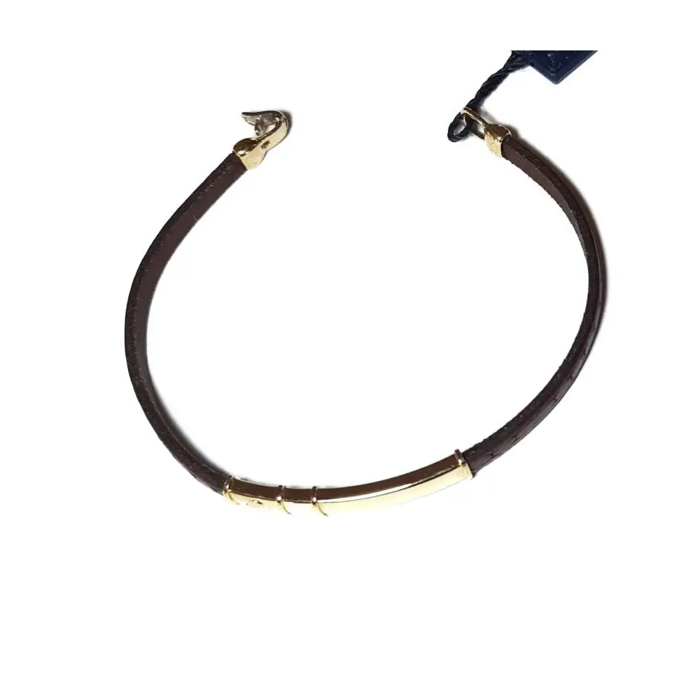 bracciale uomo oro giallo 750/1000 e cuoio UNOAERRE|bonini-gioielli