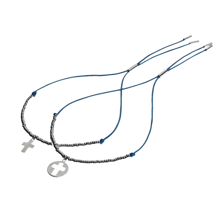 Due collane blu con pendenti a croce in argento per coppia Bracciali WeShare