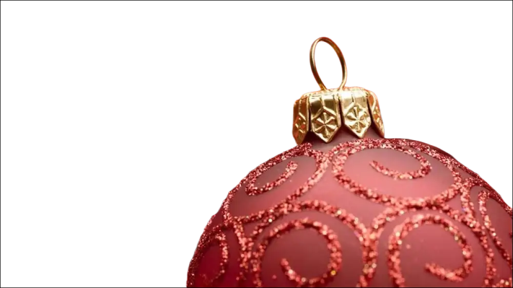 Pallina natalizia rossa scintillante con swirl dorati e cappuccio dorato. Buoni Regalo