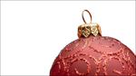 Pallina natalizia rossa scintillante con swirl dorati e cappuccio dorato. Buoni Regalo
