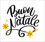 Testo Buon Natale in corsivo nero con stelle dorate su Buoni Regalo