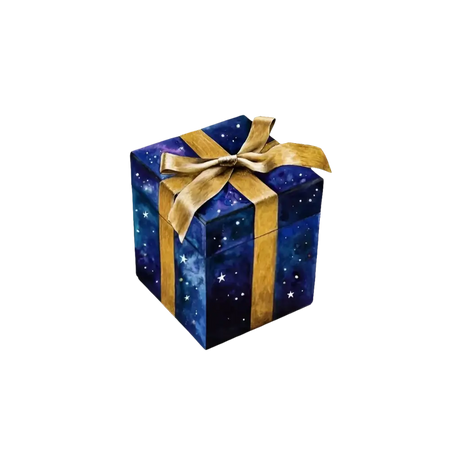 Scatola regalo blu stellata con nastro dorato per Buono Regalo da 50 € o 100 €