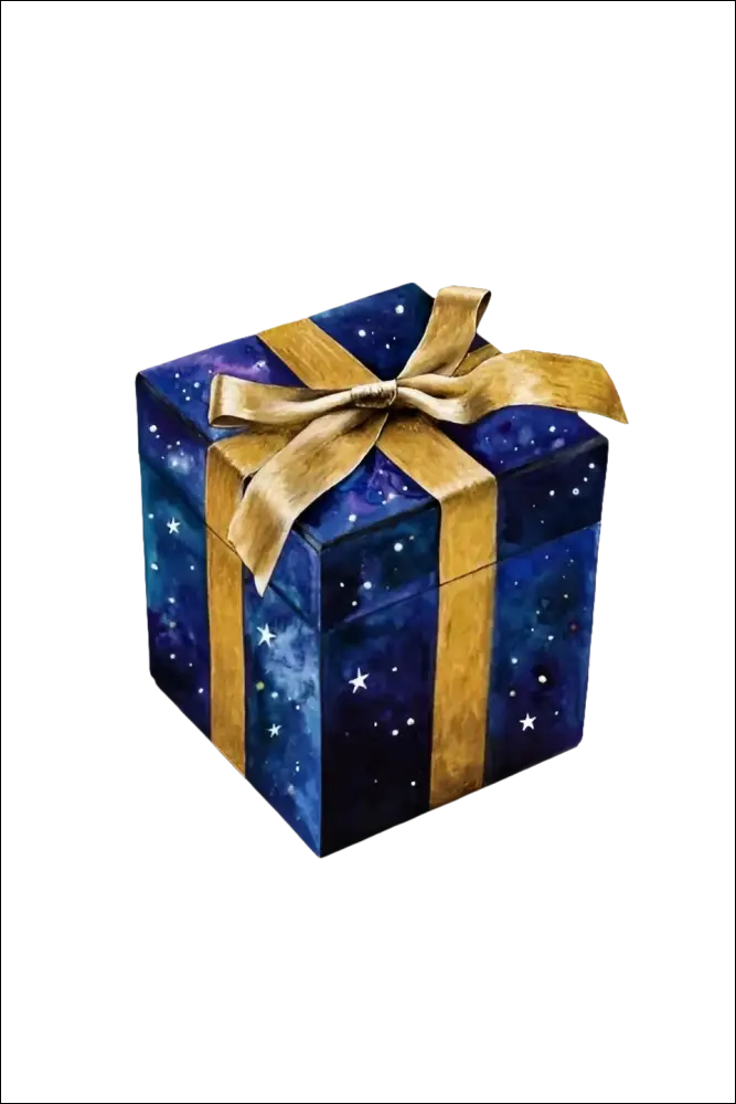 Scatola regalo blu stellata con nastro dorato per Buono Regalo da 50 € o 100 €