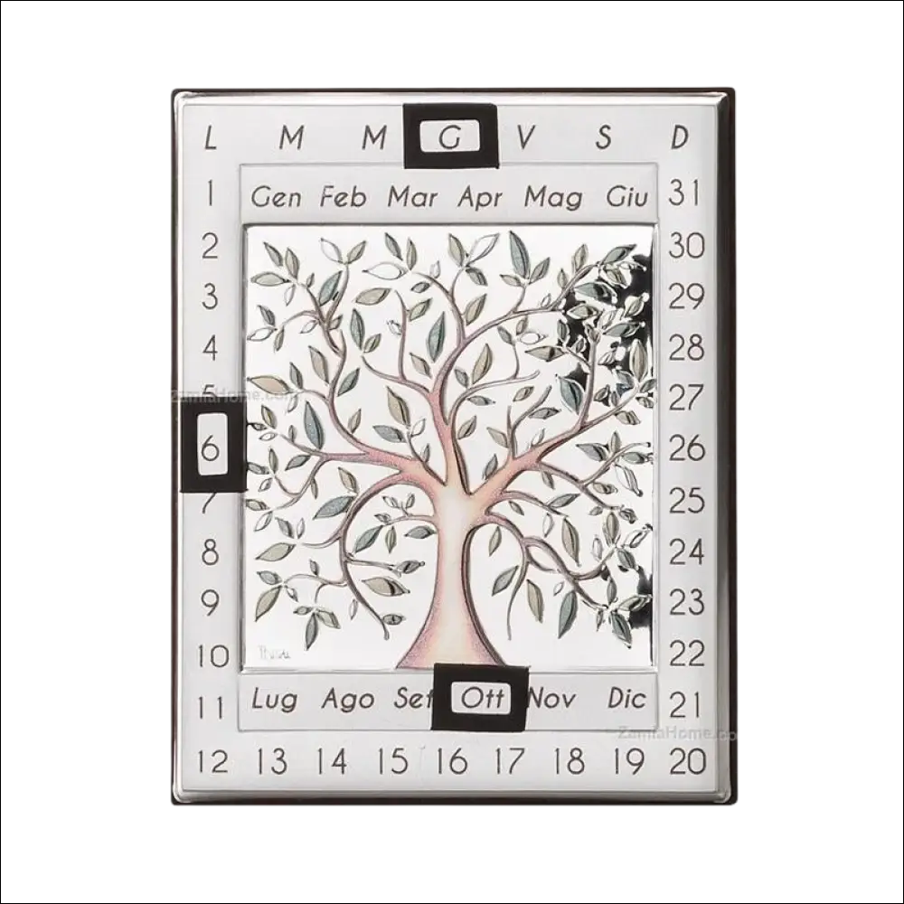 Calendario perpetuo in argento bilaminato Thilia con design ad albero