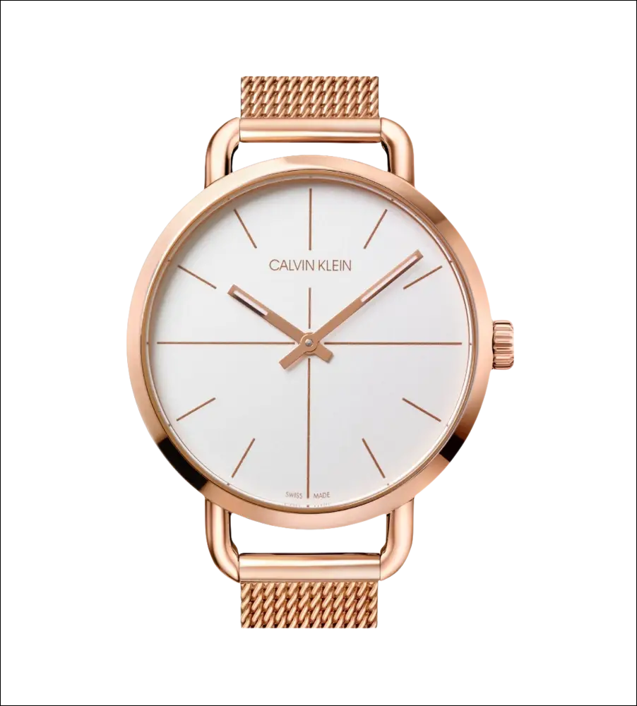 Orologio donna CALVIN KLEIN con cinturino a maglia rosa oro e quadrante bianco