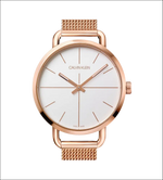 Orologio donna CALVIN KLEIN con cinturino a maglia rosa oro e quadrante bianco