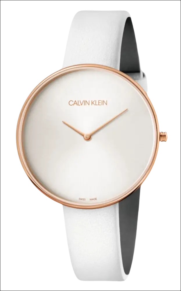 Orologio Donna Calvin Klein Full Moon con cinturino in pelle bianca e cassa rosa oro