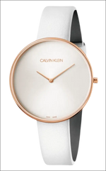 Orologio Donna Calvin Klein Full Moon con cinturino in pelle bianca e cassa rosa oro