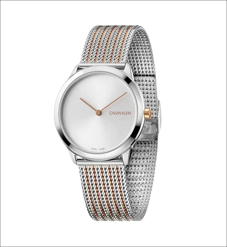 Orologio da polso donna in argento con cinturino a maglia e dettagli rose gold