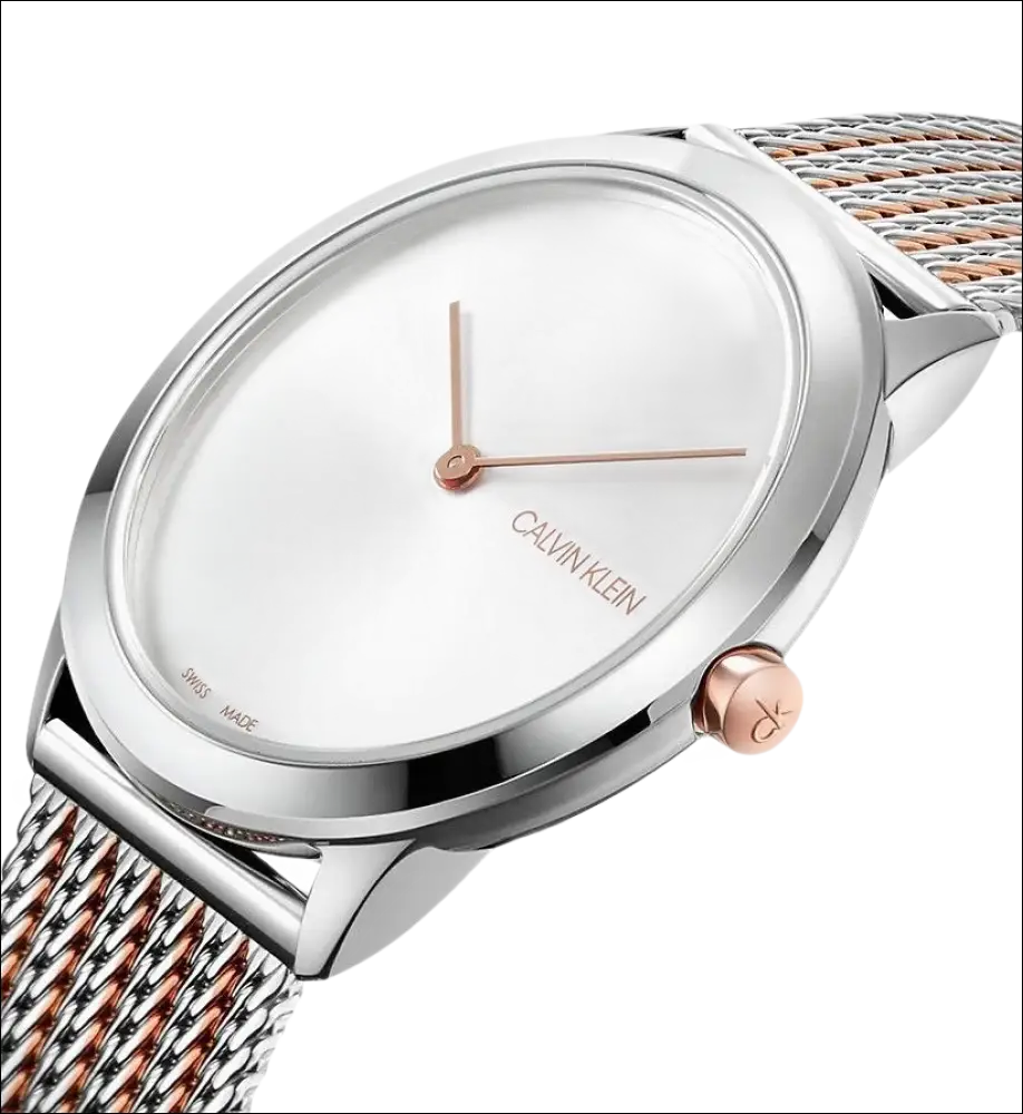 Orologio da polso uomo Calvin Klein minimal con quadrante bianco e bracciale mesh bi-tone