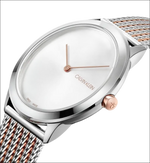 Orologio da polso uomo Calvin Klein minimal con quadrante bianco e bracciale mesh bi-tone