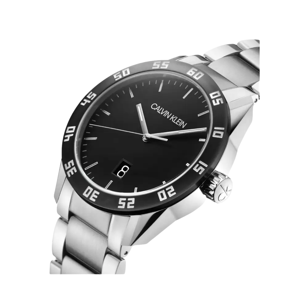Orologio da uomo CALVIN KLEIN in acciaio inox con quadrante nero e datario