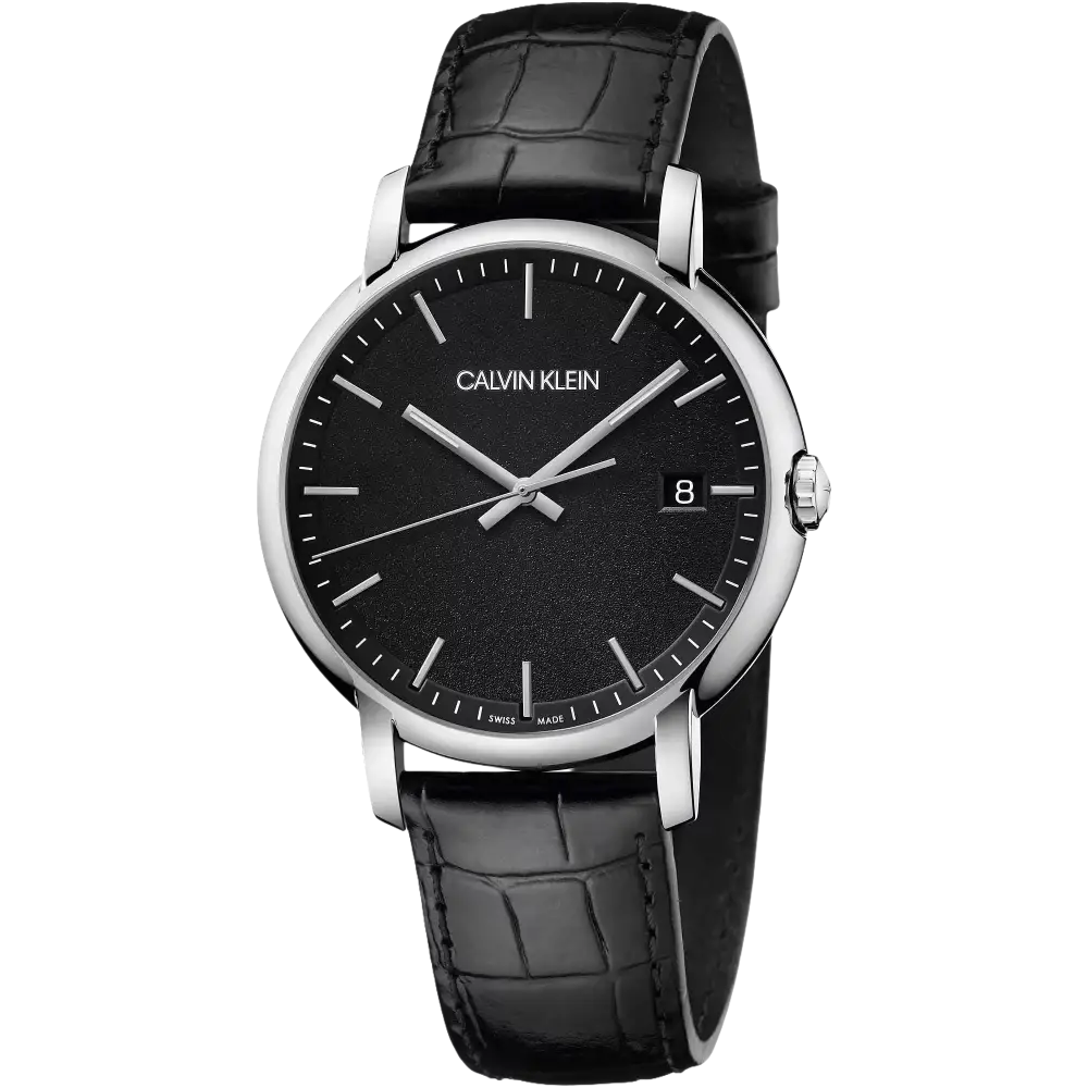 Orologio uomo CALVIN KLEIN con quadrante nero, cassa argento e cinturino in pelle alligatore