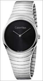Orologio da donna Calvin Klein con cinturino slat e quadrante nero in argento