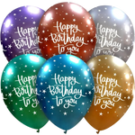 Bouquet di sei palloncini metallici di compleanno in vari colori con Carta Regalo Ogni Anno è un Libro