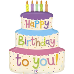 Balloon con torta di compleanno a tre piani e candele per Carta Regalo Ogni Anno è un Libro