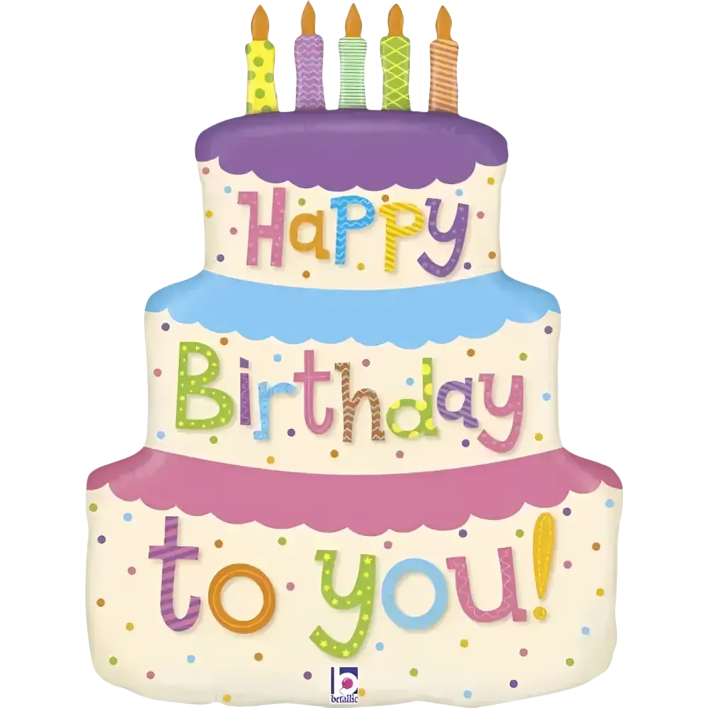 Balloon con torta di compleanno a tre piani e candele per Carta Regalo Ogni Anno è un Libro