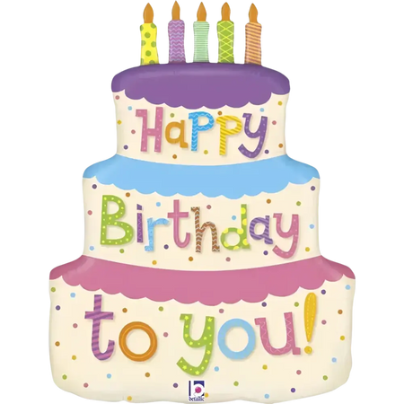 Balloon con torta di compleanno a tre piani e candele per Carta Regalo Ogni Anno è un Libro