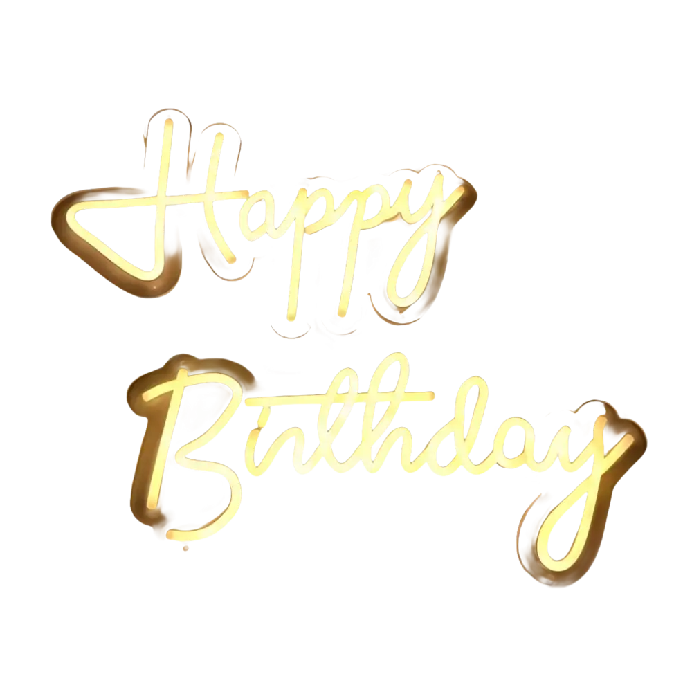 Segnale neon giallo happy birthday su prodotto Carta Regalo Ogni Anno è un Libro