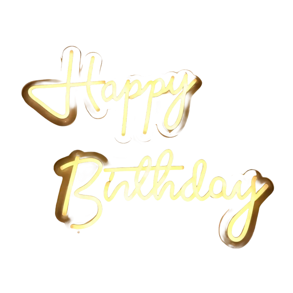 Segnale neon giallo happy birthday su prodotto Carta Regalo Ogni Anno è un Libro