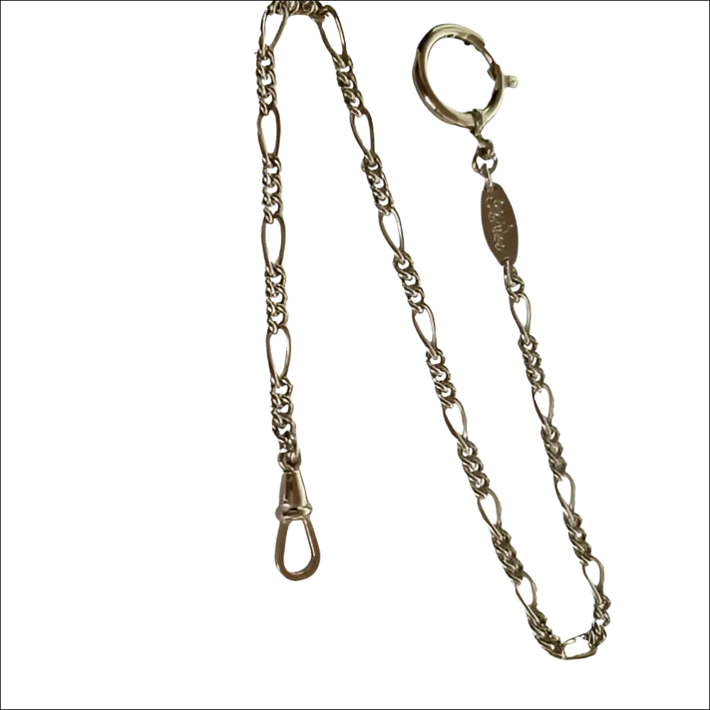 Catena per orologio da tasca Perseo in argento con targa ovale e chiusura robusta