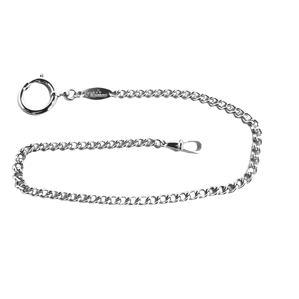 Catena per Orologio da Tasca Perseo in Metallo Bianco con catena argento e chiusure a molla