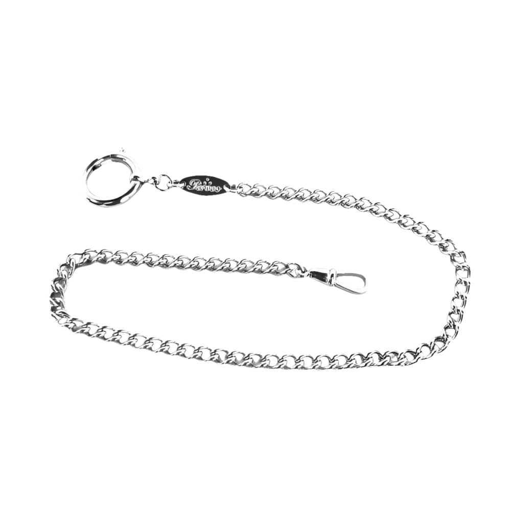 Catena per Orologio da Tasca Perseo in Metallo Bianco con chiusura a molla e calamita