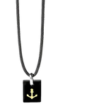 Ciondolo ancora nero in ceramica e oro su cordino intrecciato scuro