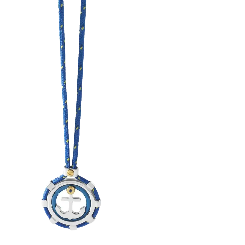 Collana uomo con ciondolo ancora in argento e cordone blu Comete Gioielli Blu di Genova